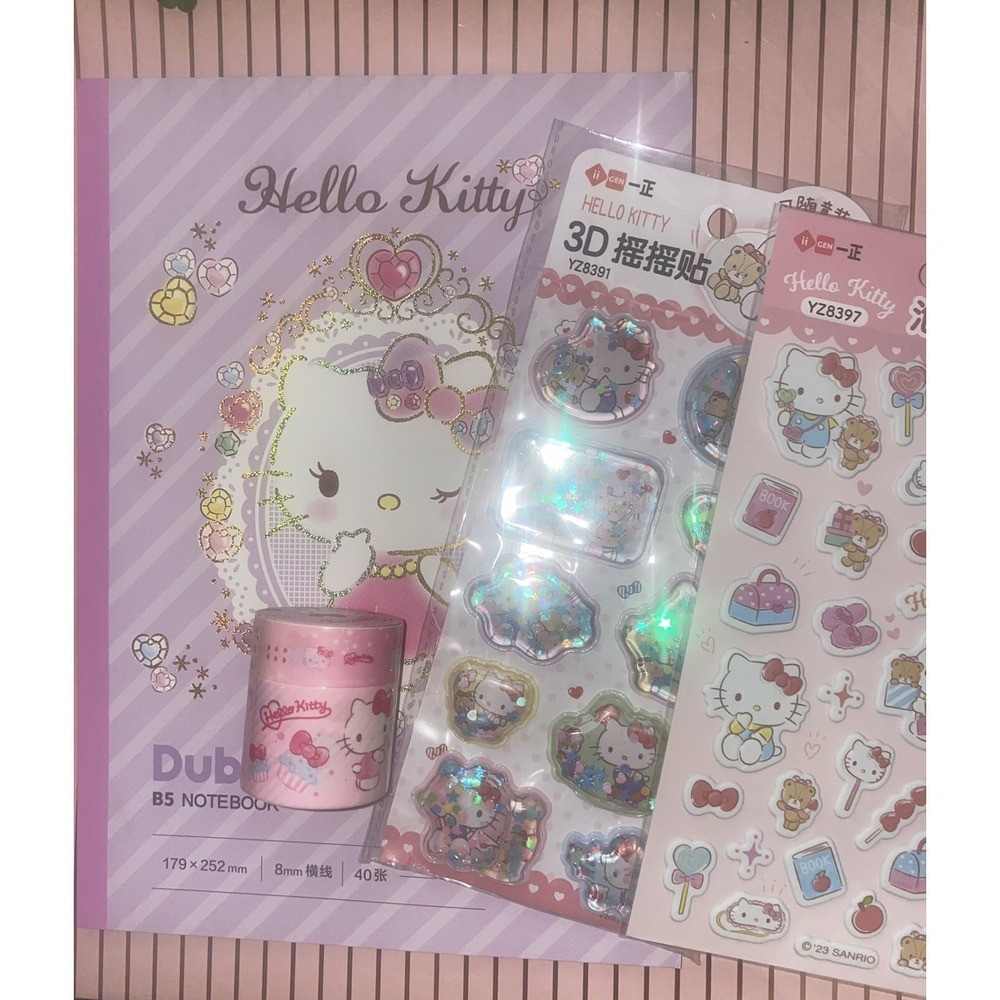 Hello Kitty Stationery Gift Set – Notebook, Stickers & Washi‎ Tape Bundle